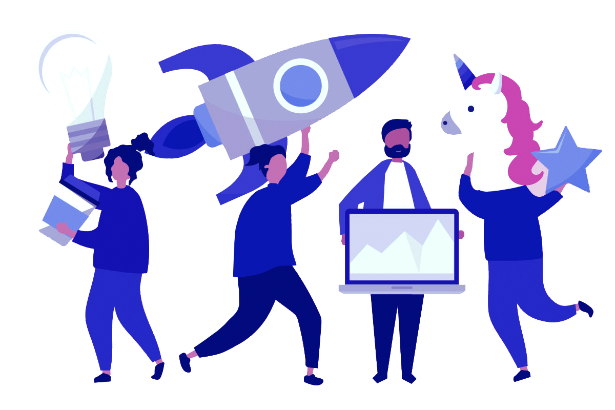 Afbeelding van mensen die verschillende producten vasthouden, elk symboliserend voor de diverse diensten van PreventaCare, zoals verzuimbegeleiding, keuringen en preventie.